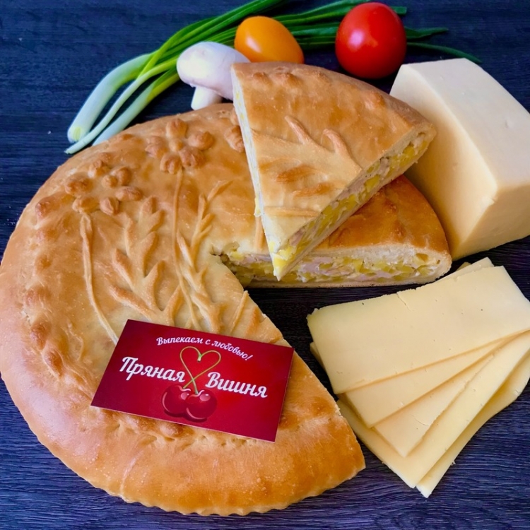 Пирог курица, грибы, сыр, картофель